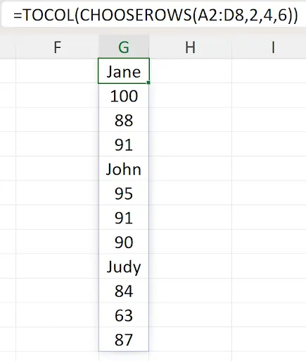 Excel CHOOSEROWS function selecting specific rows from a range by index