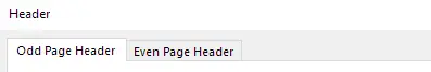 Custom Header tabs showing odd and even page header options