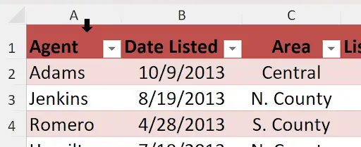 Mouse cursor showing the table-specific selection arrow for selecting table data only