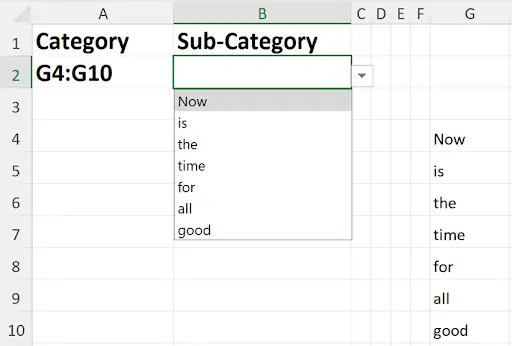 Excel example demonstrating the INDIRECT function treating cell contents as a cell reference