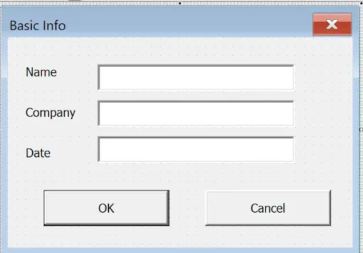 Forms With Vba In Excel example showing now, your form should look like this: