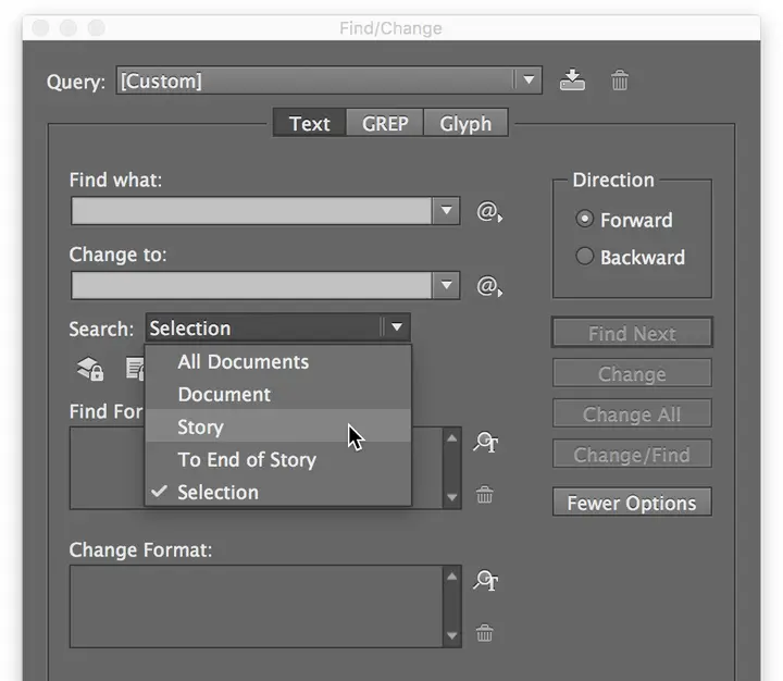 find change choose search area