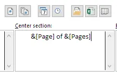 Custom Header with page number and total pages codes entered
