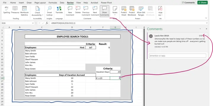 Comments Group on Ribbon with Comments Pane Showing