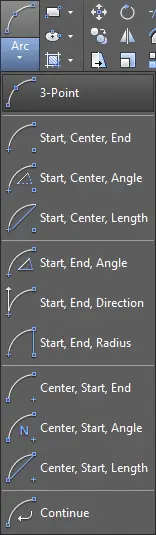arc tool in ribbon