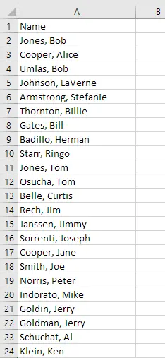 Excel name separation formula - step 1