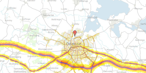 Trafikstøjkort på Bernhards Minde Havekoloni 28A, 5270 Odense N