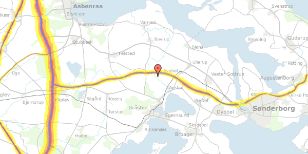 Trafikstøjkort på Bojskovskov 20, 6400 Sønderborg