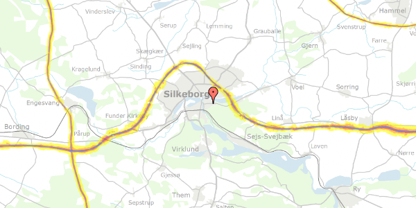 Trafikstøjkort på Århusvej 22, 8600 Silkeborg