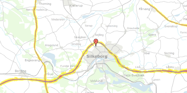 Trafikstøjkort på Tvebaksvej 6, 8600 Silkeborg