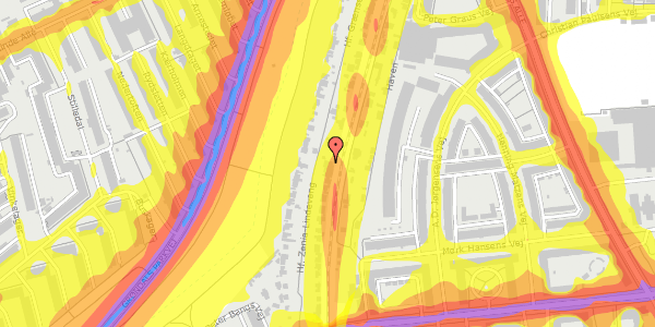 Trafikstøjkort på Hf. Zenia-Lindevang 34, 2000 Frederiksberg