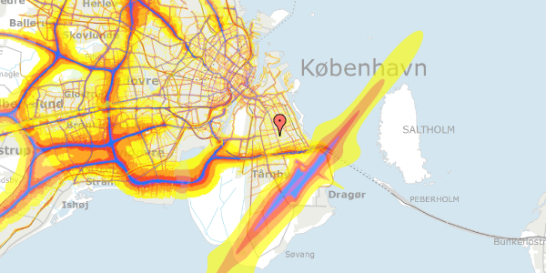 Trafikstøjkort på Gyldenrisvej 36A, 2300 København S