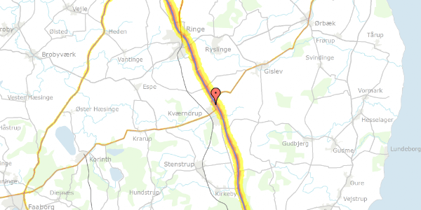 Trafikstøjkort på Odensevej 36, 5772 Kværndrup