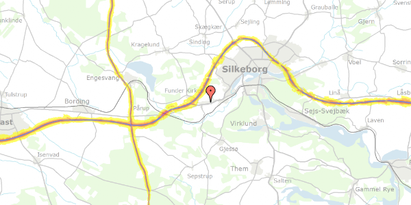 Trafikstøjkort på Fundermarken 2, 8600 Silkeborg