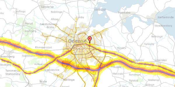 Trafikstøjkort på Petersmindevej 27, 5000 Odense C