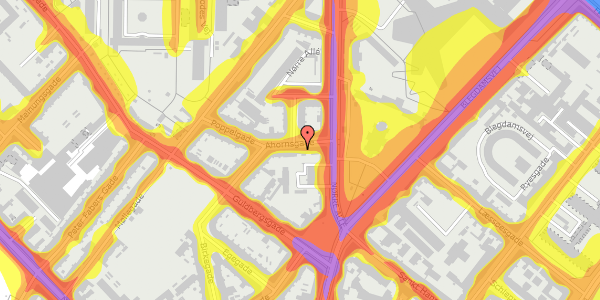 Trafikstøjkort på Ahornsgade 5A, 1. tv, 2200 København N