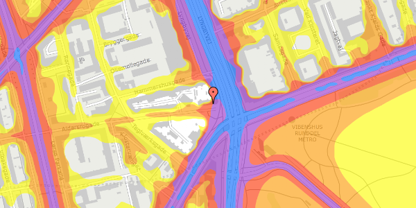 Trafikstøjkort på Aldersrogade 2, 2. th, 2100 København Ø