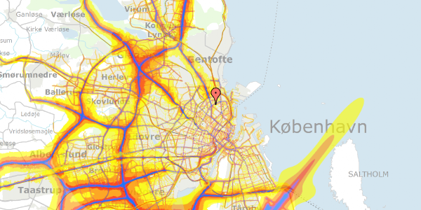 Trafikstøjkort på Aldersrogade 6B, 1. , 2100 København Ø