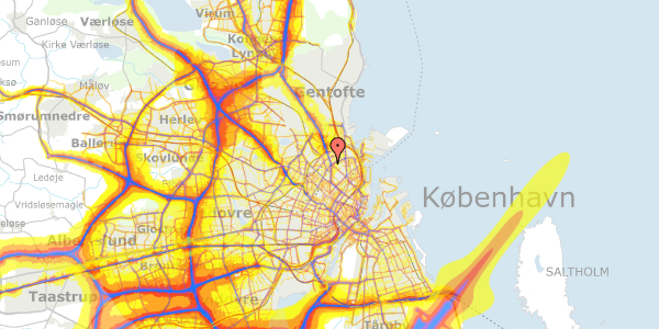 Trafikstøjkort på Aldersrogade 7, 1. th, 2100 København Ø