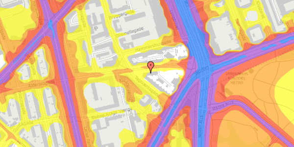 Trafikstøjkort på Aldersrogade 11, 1. th, 2100 København Ø