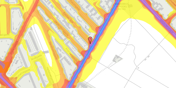 Trafikstøjkort på Bjelkes Allé 1, 2. th, 2200 København N