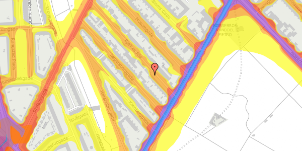 Trafikstøjkort på Bjelkes Allé 9A, 3. th, 2200 København N