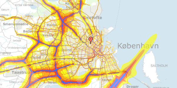 Trafikstøjkort på Bjelkes Allé 11B, 1. th, 2200 København N