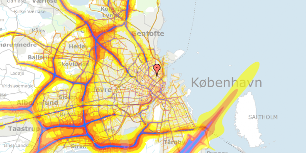 Trafikstøjkort på Blegdamsvej 74B, 1. mf, 2100 København Ø