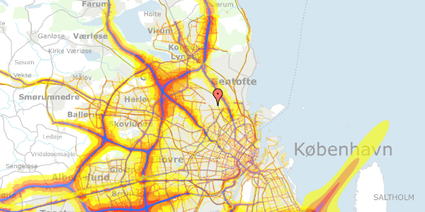 Trafikstøjkort på Gulkløvervej 14, 2400 København NV