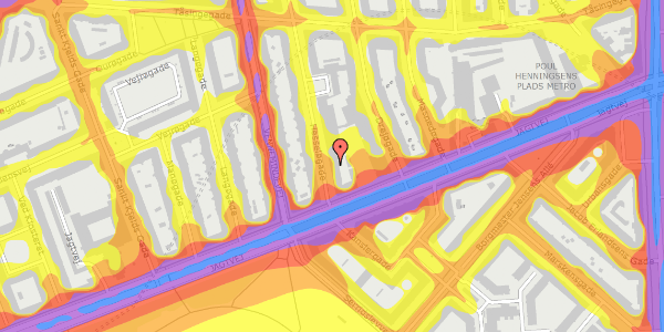 Trafikstøjkort på Hesseløgade 4, 1. th, 2100 København Ø