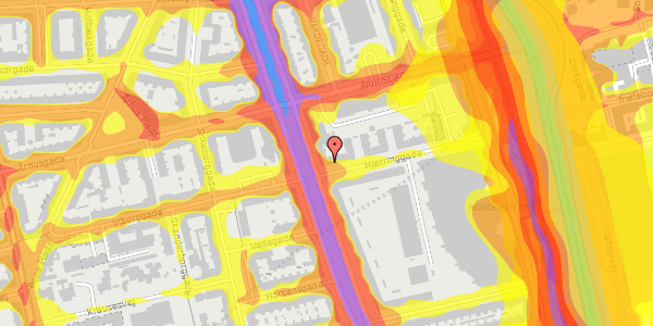 Trafikstøjkort på Hjørringgade 1, 1. th, 2100 København Ø