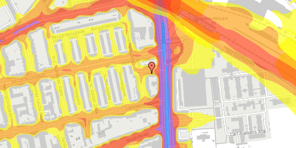 Trafikstøjkort på Hornemansgade 1A, kl. 1, 2100 København Ø