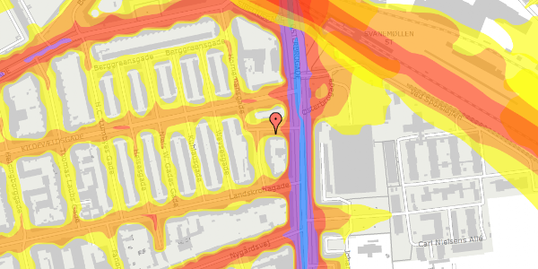 Trafikstøjkort på Hornemansgade 1A, 1. th, 2100 København Ø