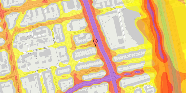 Trafikstøjkort på Horsensgade 18, 1. th, 2100 København Ø