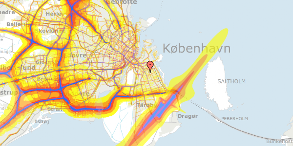 Trafikstøjkort på Hveensvej 11, 2. th, 2300 København S