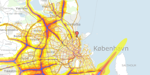 Trafikstøjkort på Kildevældsgade 60, 3. th, 2100 København Ø