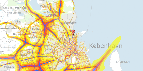 Trafikstøjkort på Kildevældsgade 65, 2. th, 2100 København Ø