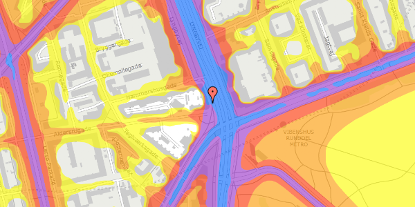 Trafikstøjkort på Lyngbyvej 1, st. th, 2100 København Ø