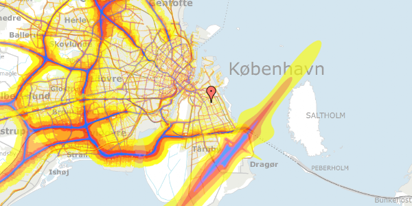 Trafikstøjkort på Middelgrundsvej 11, st. th, 2300 København S