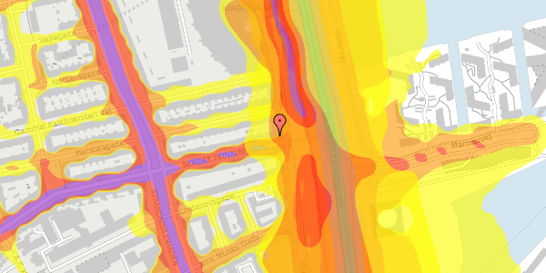 Trafikstøjkort på Nordre Frihavnsgade 101, st. 1, 2100 København Ø