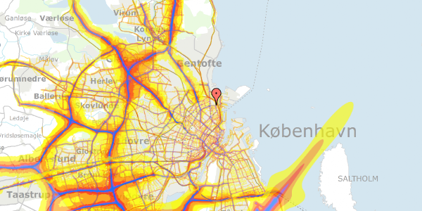 Trafikstøjkort på Nyborggade 6, 1. tv, 2100 København Ø