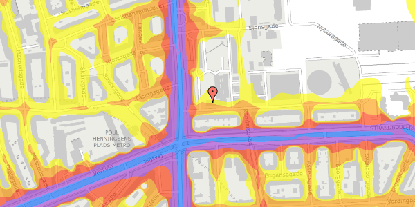 Trafikstøjkort på Nyborggade 9, 1. 25, 2100 København Ø