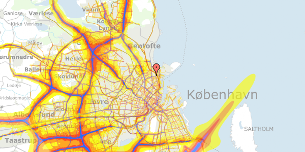 Trafikstøjkort på Nyborggade 11A, 13. 381, 2100 København Ø