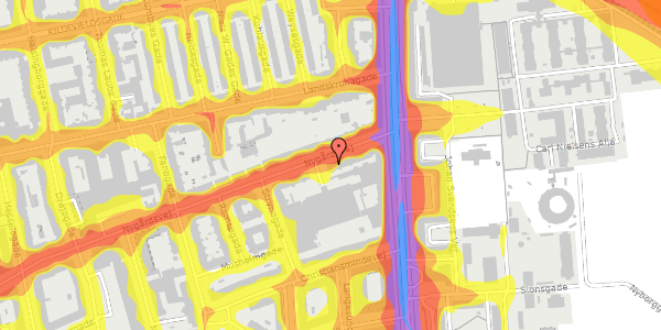 Trafikstøjkort på Nygårdsvej 3B, 1. th, 2100 København Ø