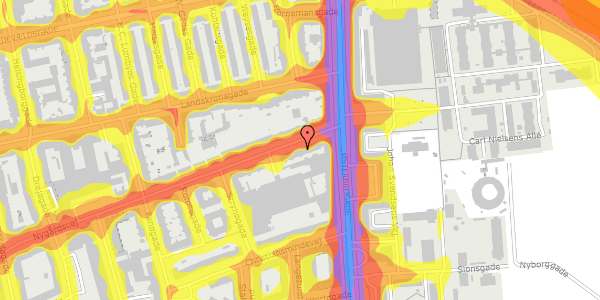 Trafikstøjkort på Nygårdsvej 3, 1. th, 2100 København Ø