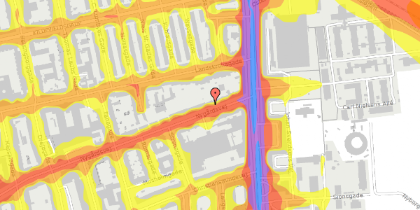 Trafikstøjkort på Nygårdsvej 6, st. th, 2100 København Ø