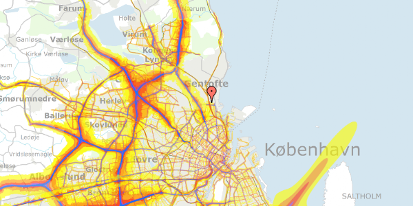 Trafikstøjkort på Rebekkavej 7A, 1. th, 2900 Hellerup