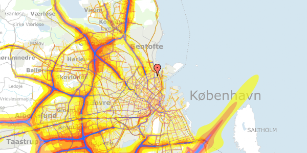 Trafikstøjkort på Reersøgade 14, 1. th, 2100 København Ø