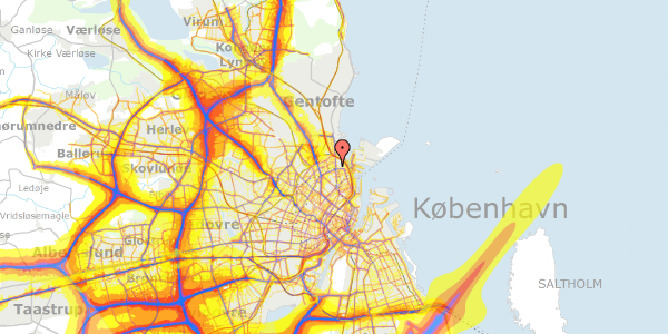 Trafikstøjkort på Reersøgade 14, 4. th, 2100 København Ø