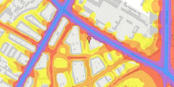 Trafikstøjkort på Refsnæsgade 50, 1. 3, 2200 København N